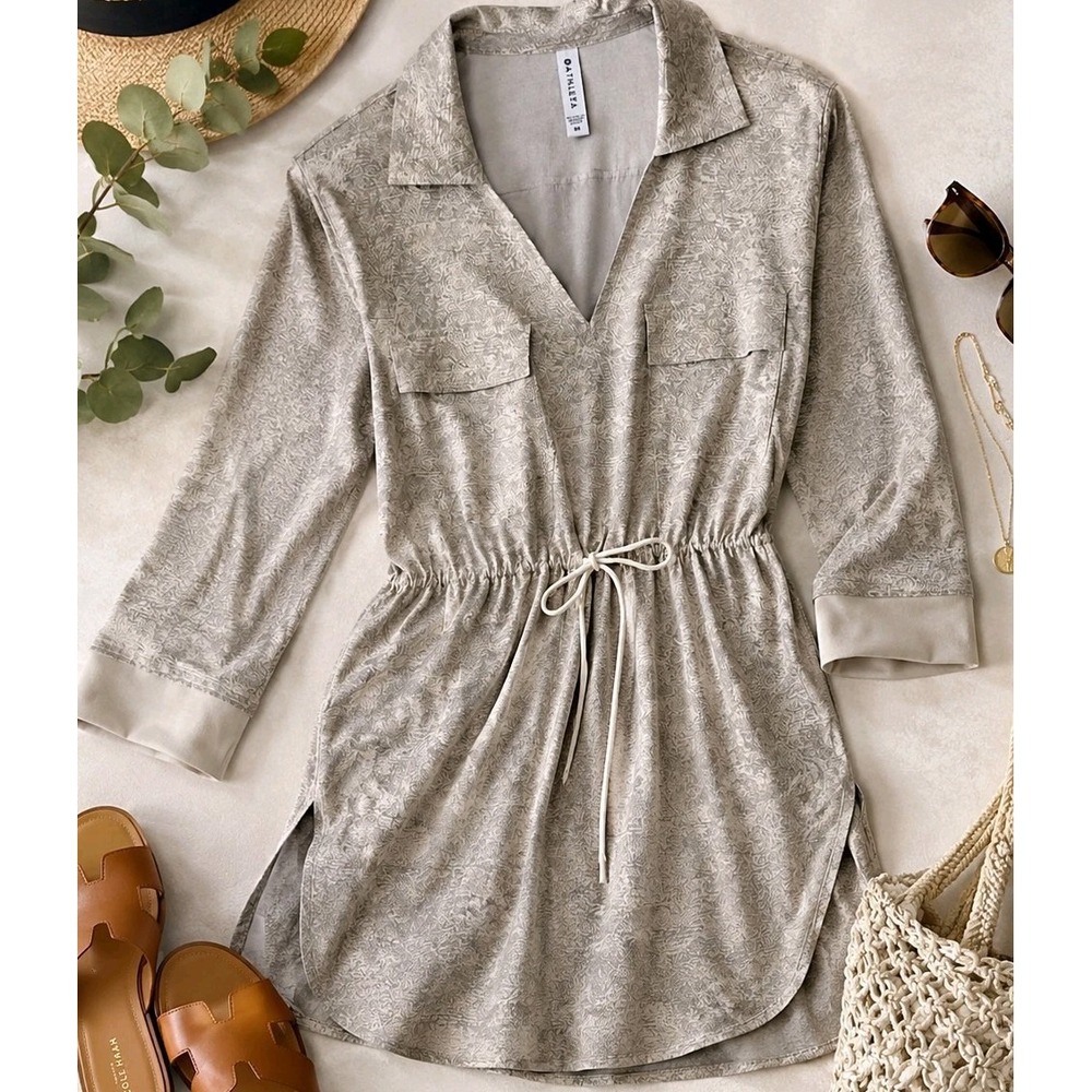 Athleta Plus 1X Zuma Travel Dress Beige Snake Print Resort Coastal Utility Tunic